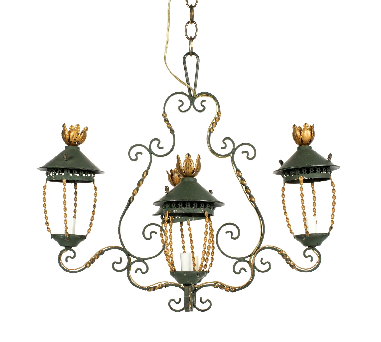 French Wrought Iron Tole 4 Light Chandelier (1 of 5)
