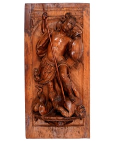 18th/19th Century Carved Allegorical St. Michael / Satan Wall Plaque