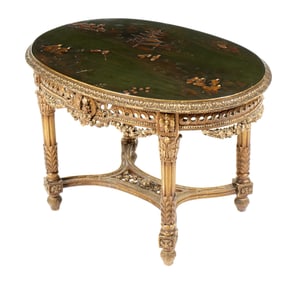 Antique Chinoserie Top Carved Side Table