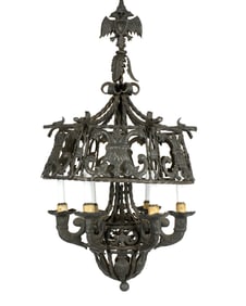 German Cast Iron Medieval Style Chandelier