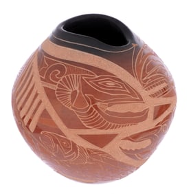 Jody Folwell Santa Clara Carved Sienna Pottery Pot
