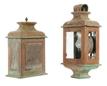 Two Antique Bronze Carriage Lamps