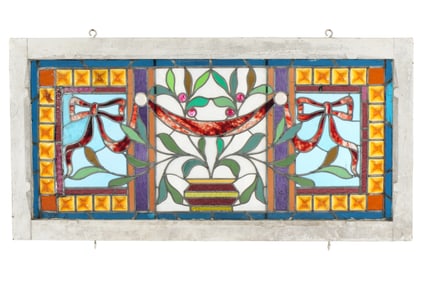 Antique Leaded Stained and Jeweled Glass Window