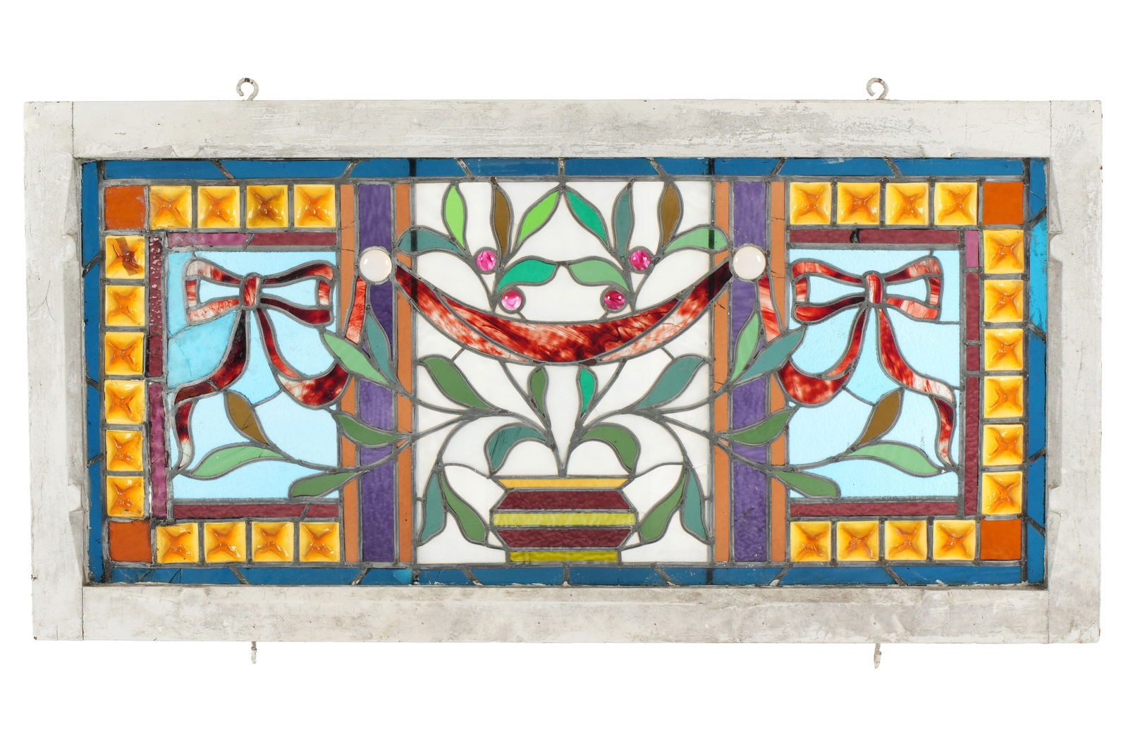 Antique Leaded Stained and Jeweled Glass Window (1 of 3)