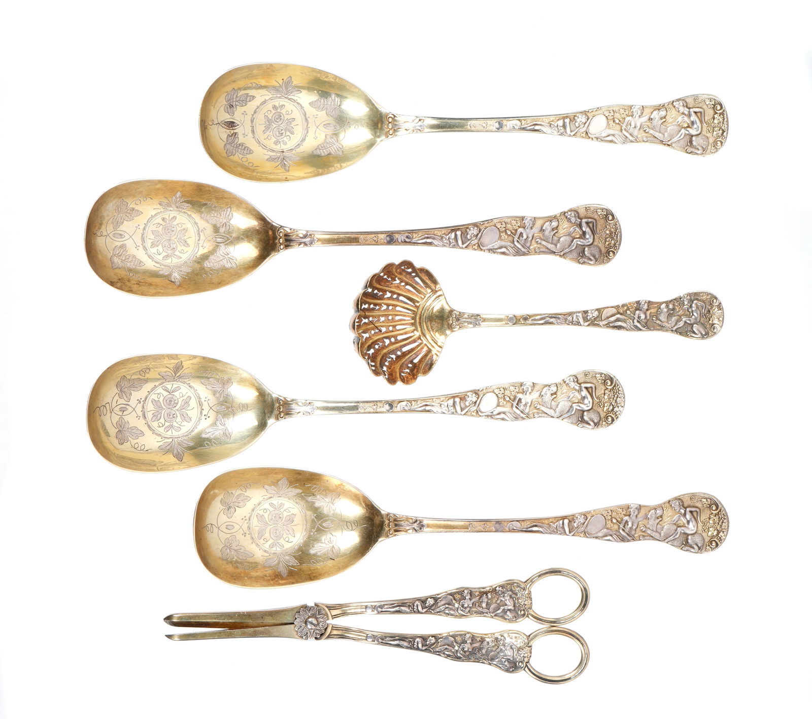 1871 Henry John Lias Cased Gilt Silver Berry Set (1 of 6)