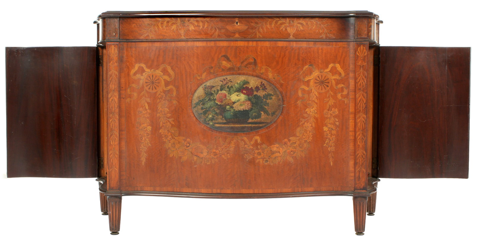 Pair Inlaid English Hepplewhite Serpentine Cabinets - 13