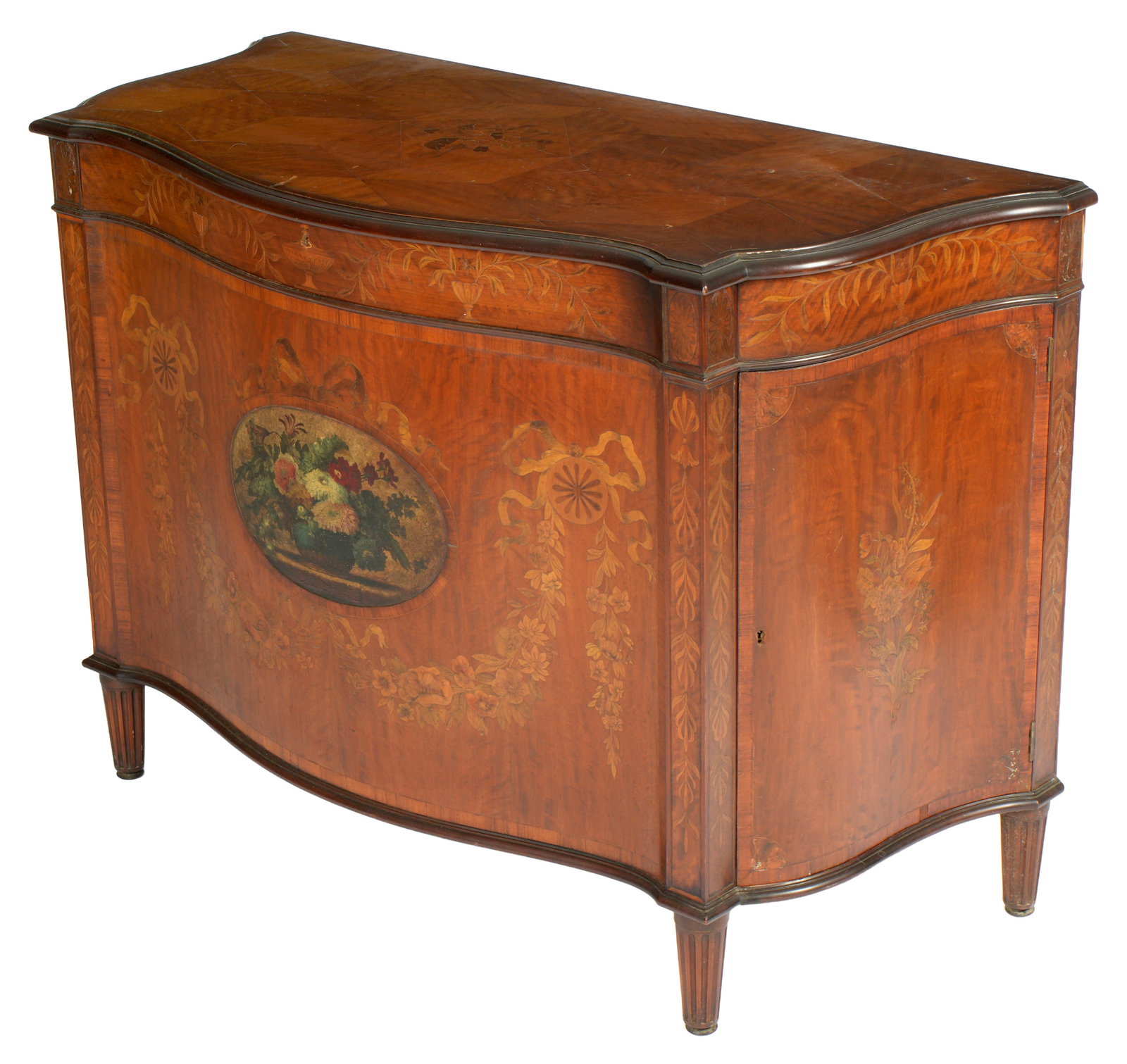 Pair Inlaid English Hepplewhite Serpentine Cabinets - 14