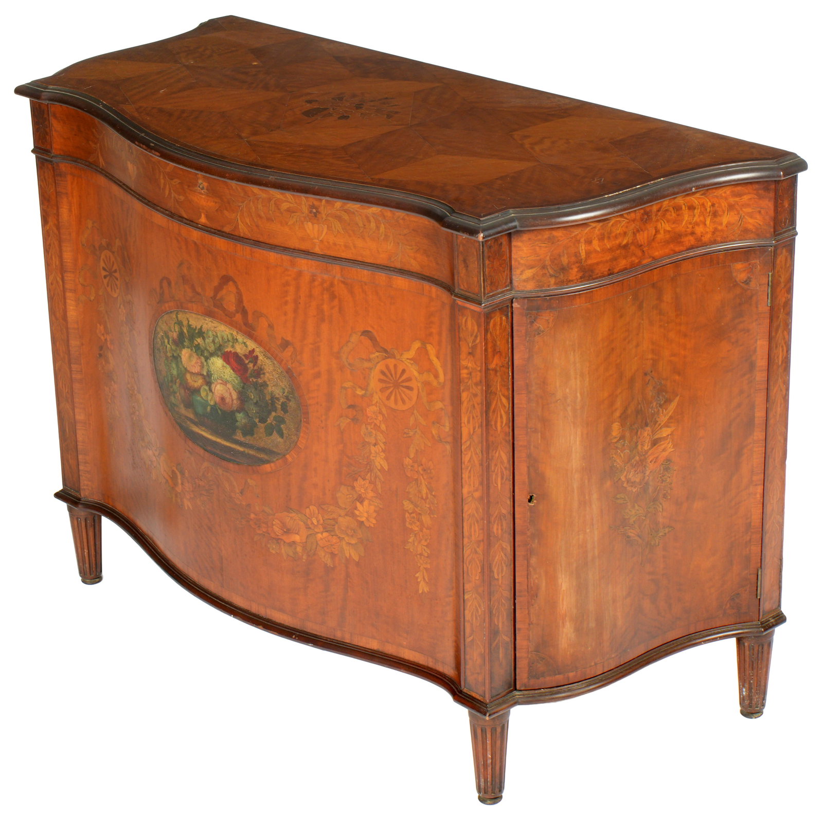 Pair Inlaid English Hepplewhite Serpentine Cabinets - 5