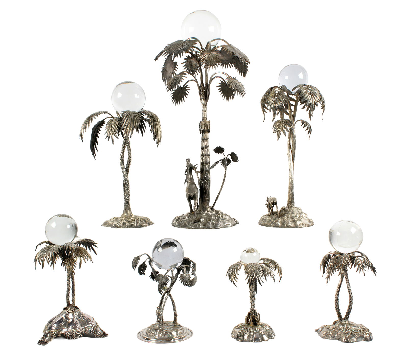 Seven Silverplate Elkington Style Palm Tree Epergnes - 3