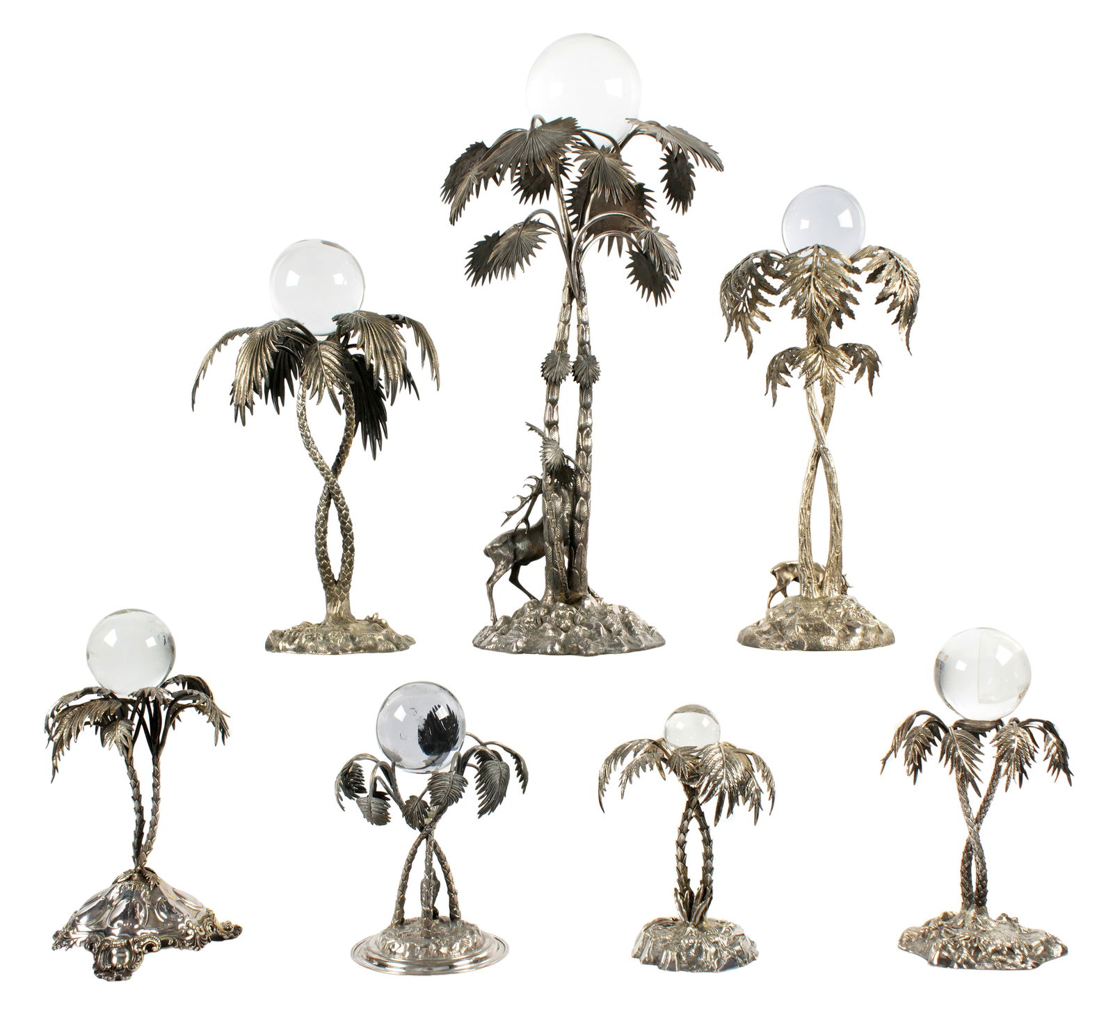 Seven Silverplate Elkington Style Palm Tree Epergnes - 4