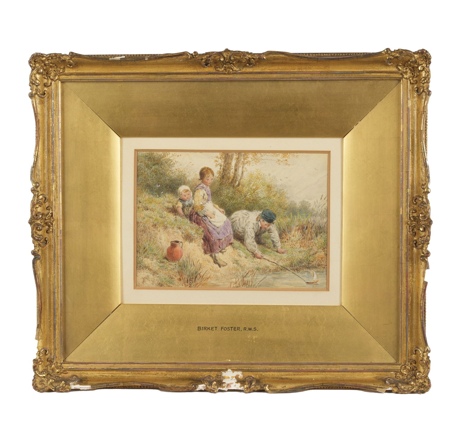Myles Birket Foster Children Pond Boat Watercolor (1 of 5)