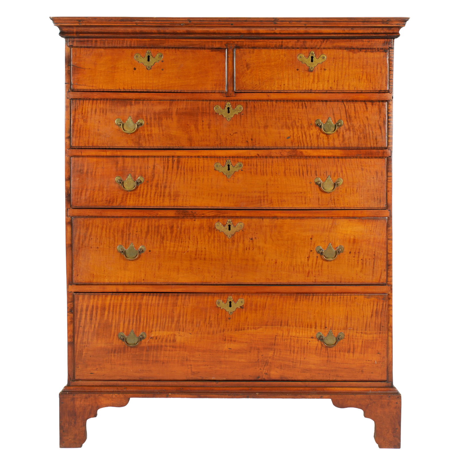 18th Century American Tiger Maple Chest of Drawers (1 of 2)