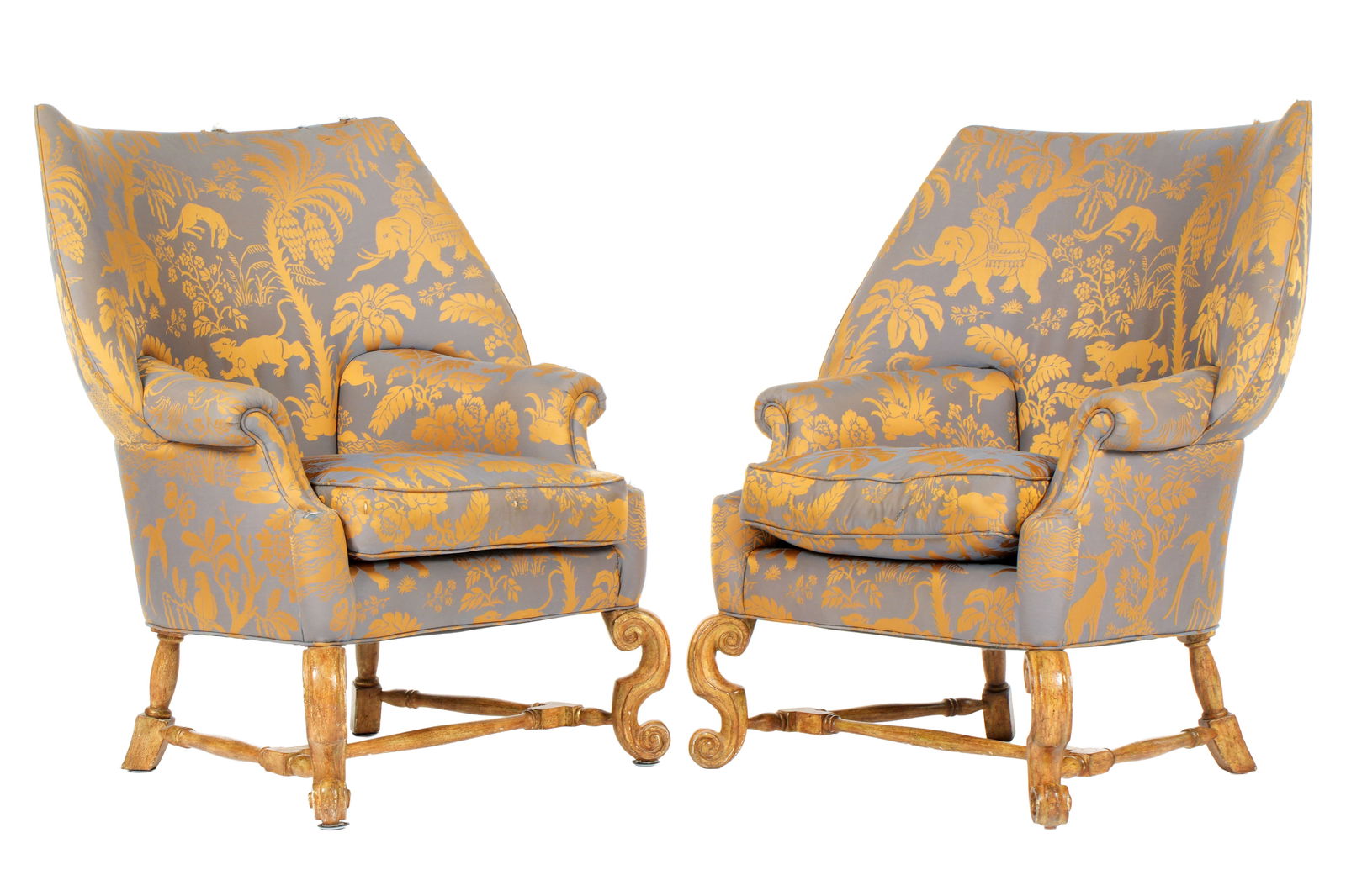 Pr Hidde Chinoisere Upholstered Bergere Arm Chairs (1 of 6)