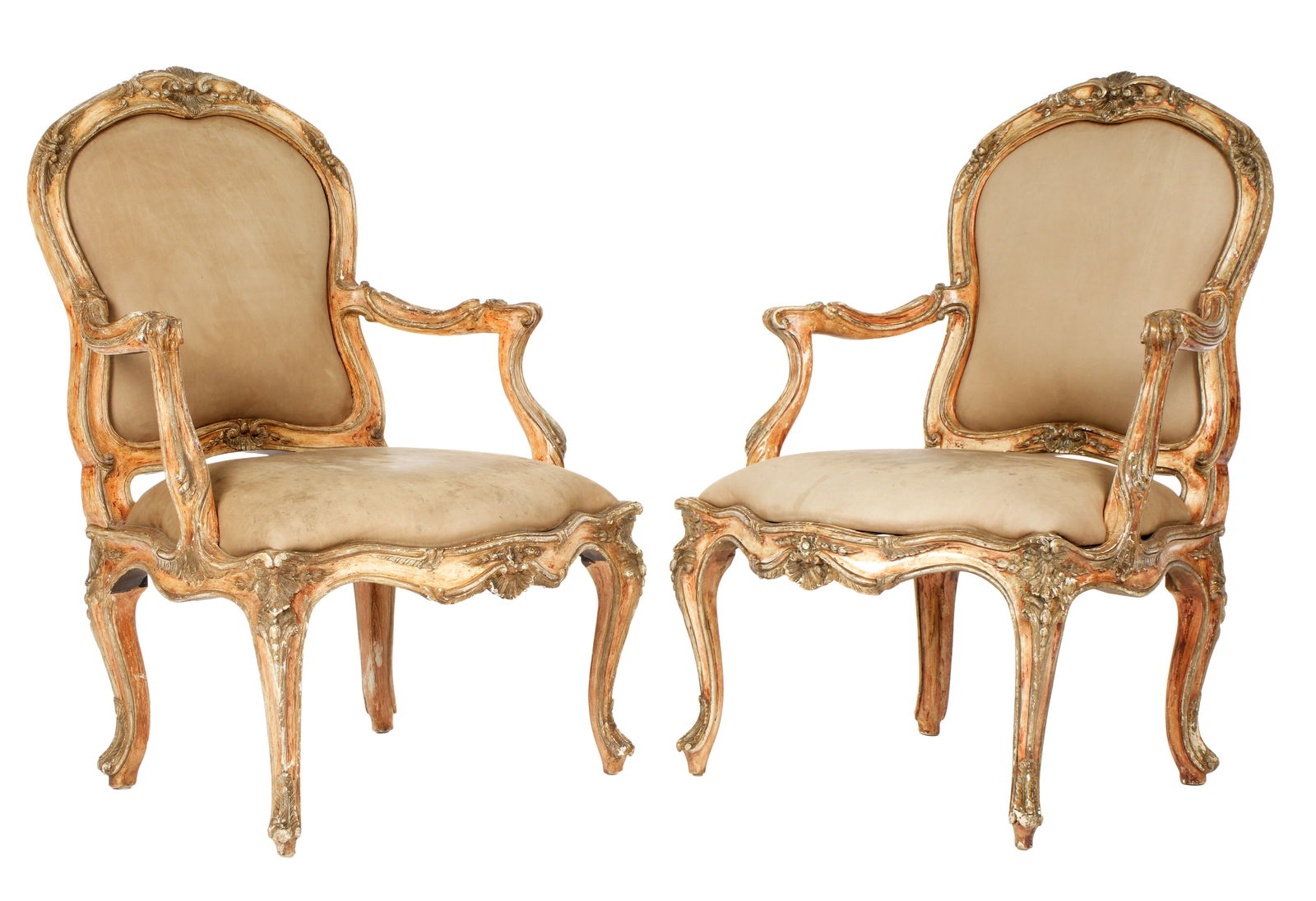 Pair 18th Century Style Carved Italian Arm Chairs (1 of 5)