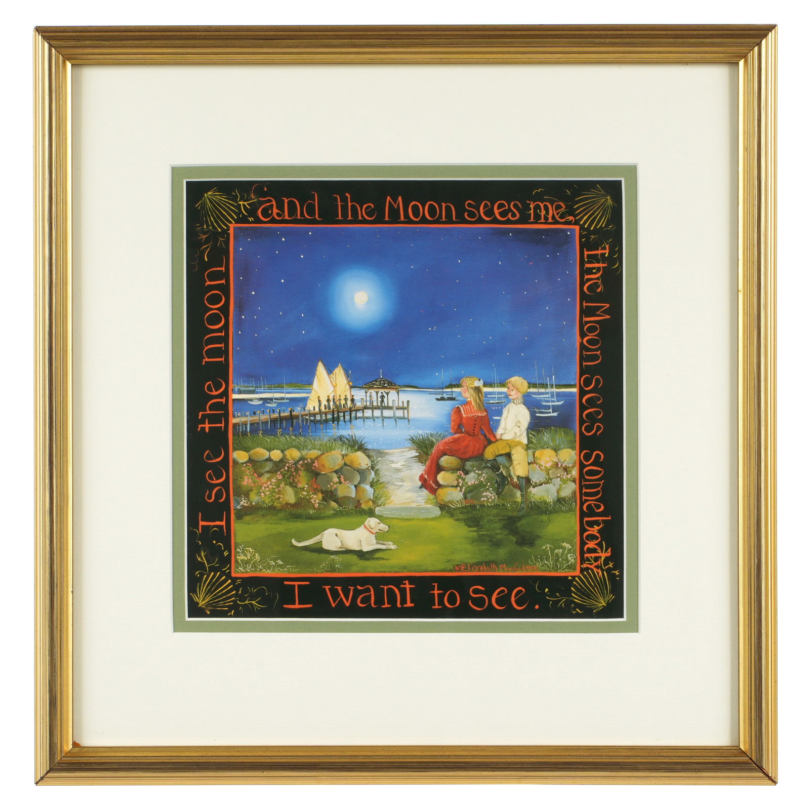 Elizabeth Mumford I see the Moon Print: MUMFORD, Elizabeth (American, 1950-2020): "I see the Moon, and the Moon sees me, The Moon sees Somebody, I want to see", photolithograph on paper, signed and dated 1996 in the plate, sight size 8" x