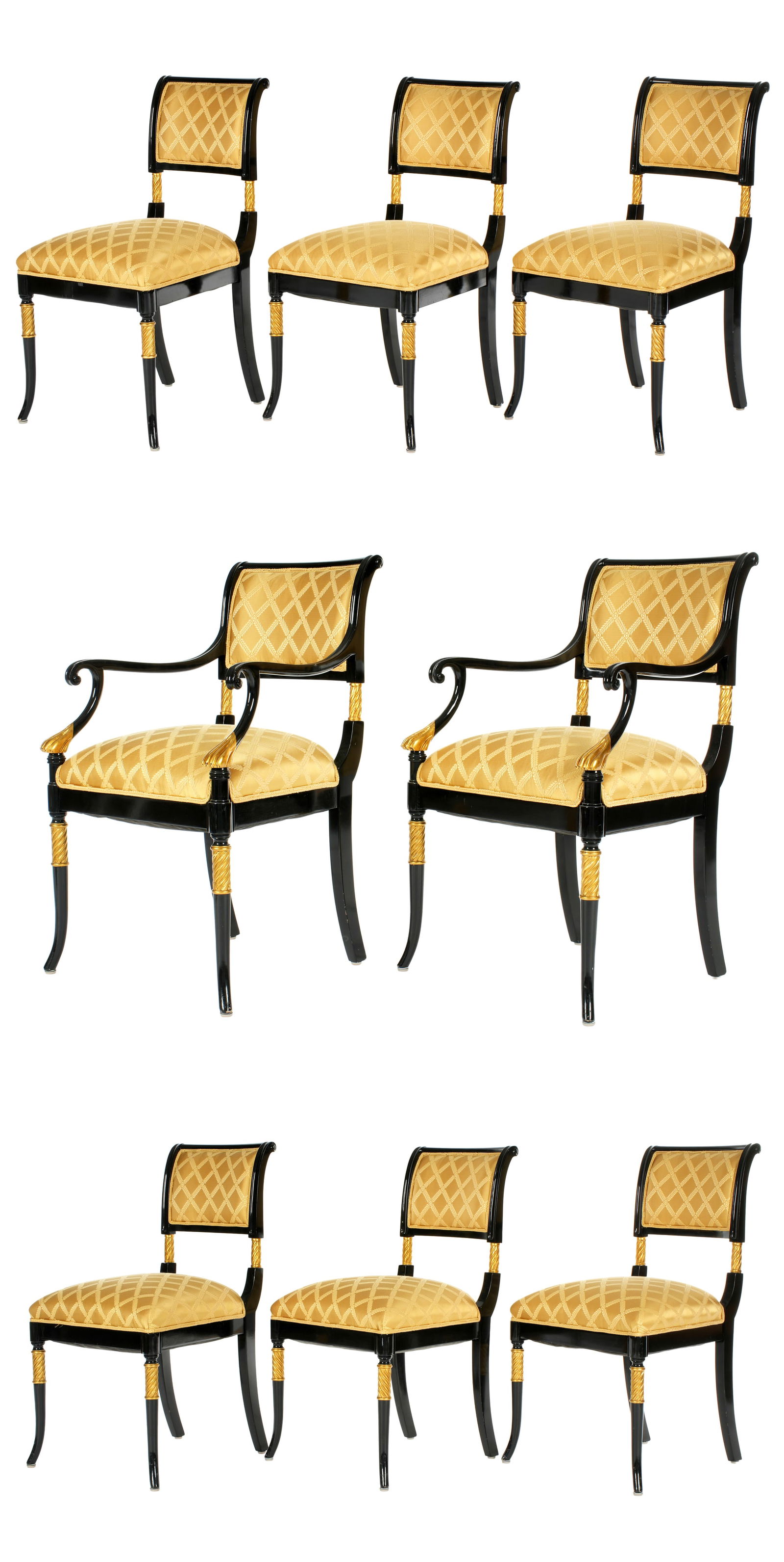 Eight Regency Style Ebonized & Gilt Dining Chairs (1 of 19)