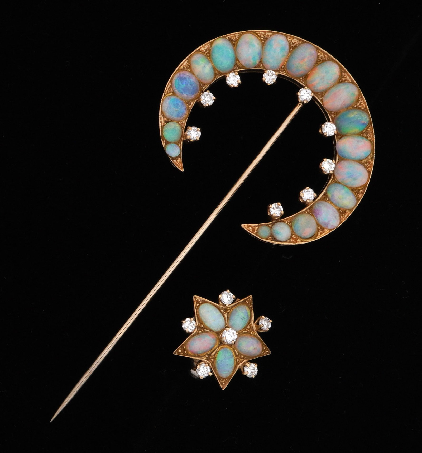 14k Gold / Diamond and Opal Stick / Hat Pin - 2