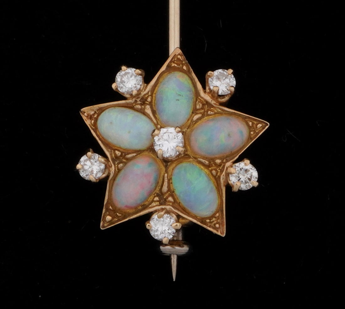 14k Gold / Diamond and Opal Stick / Hat Pin - 4