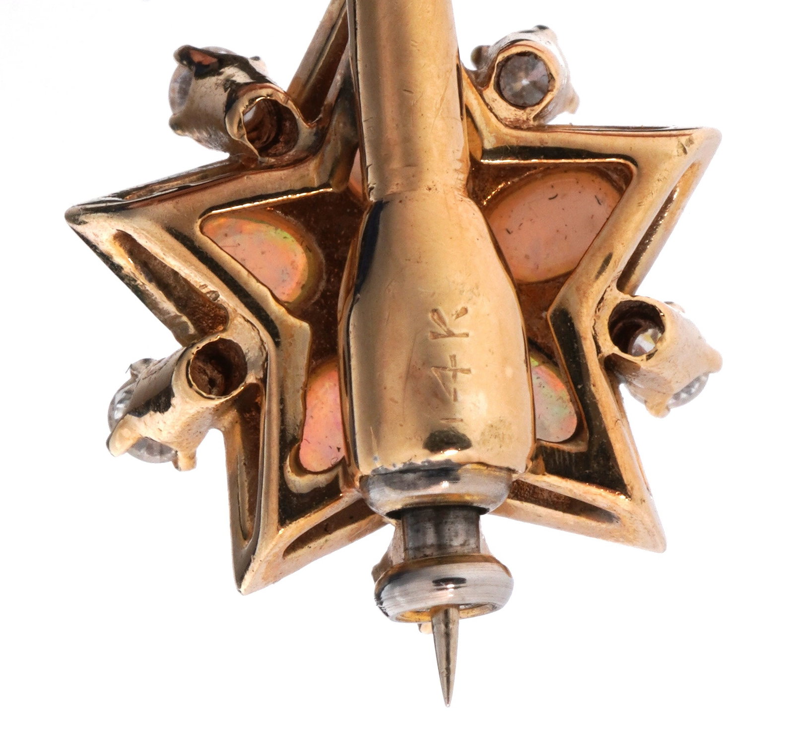 14k Gold / Diamond and Opal Stick / Hat Pin - 7