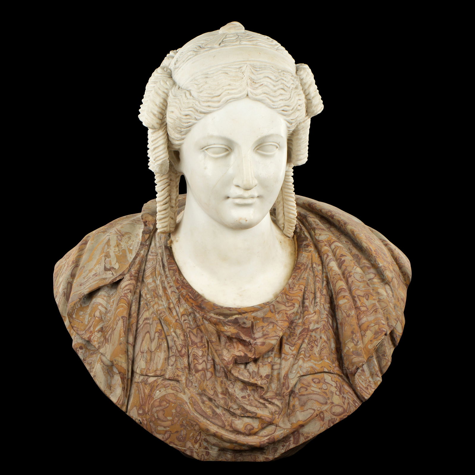 Large Porphyry & White Marble Classical Woman Bust (1 of 5)
