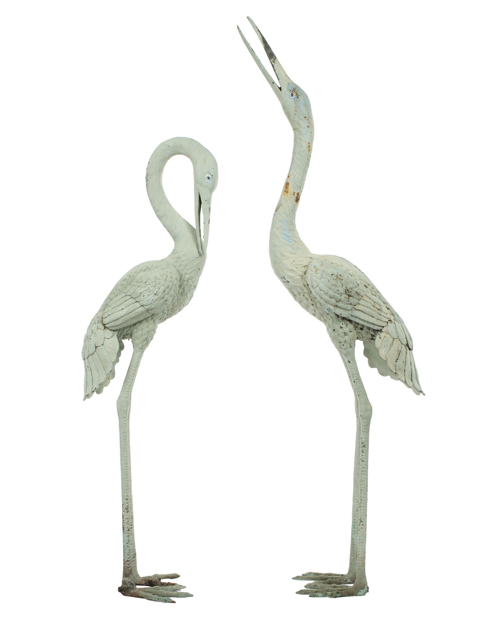 Pair Painted Bronze Garden Cranes Statues (1 of 5)