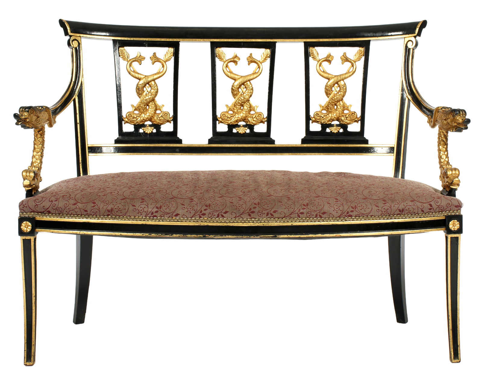 Italian Style Ebonized and Gilt Carved Settee (1 of 6)