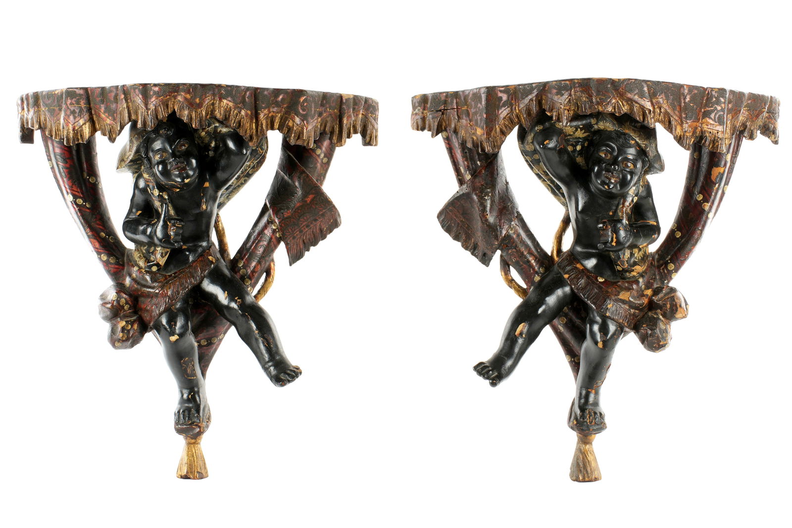 Pr Venetian Carved Painted Blackamoor Wall Bracket (1 of 4)