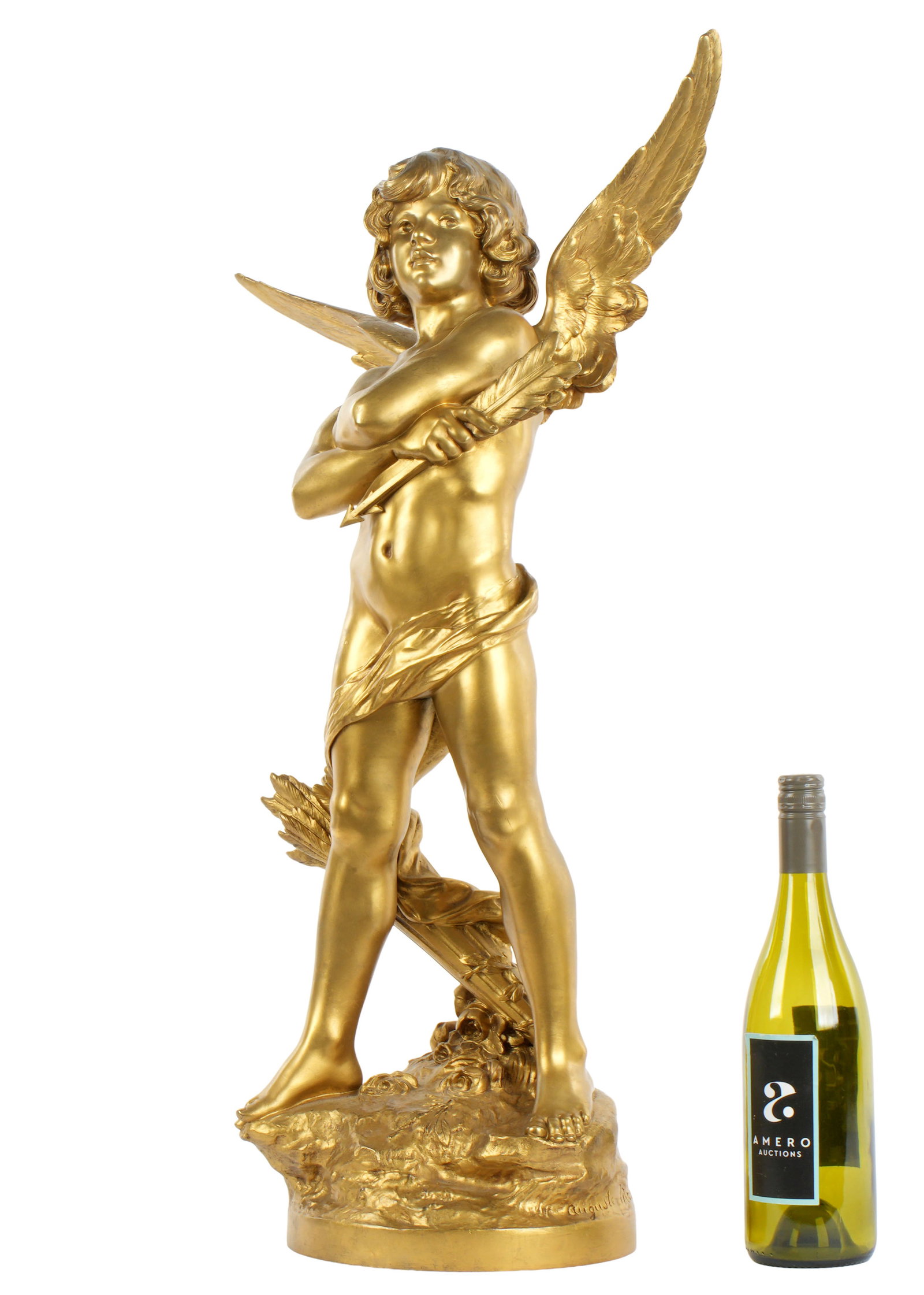 Large Auguste Moreau Gilt Bronze Cupid Figure - 2