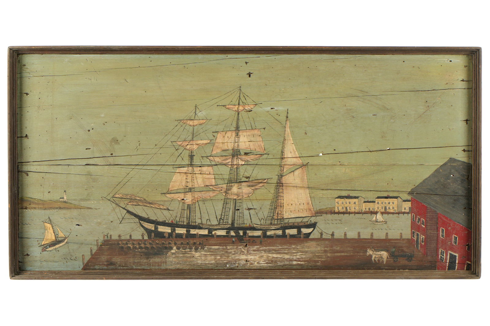 Folk Art Clipper Ship Painting on Wood Panel (1 of 5)