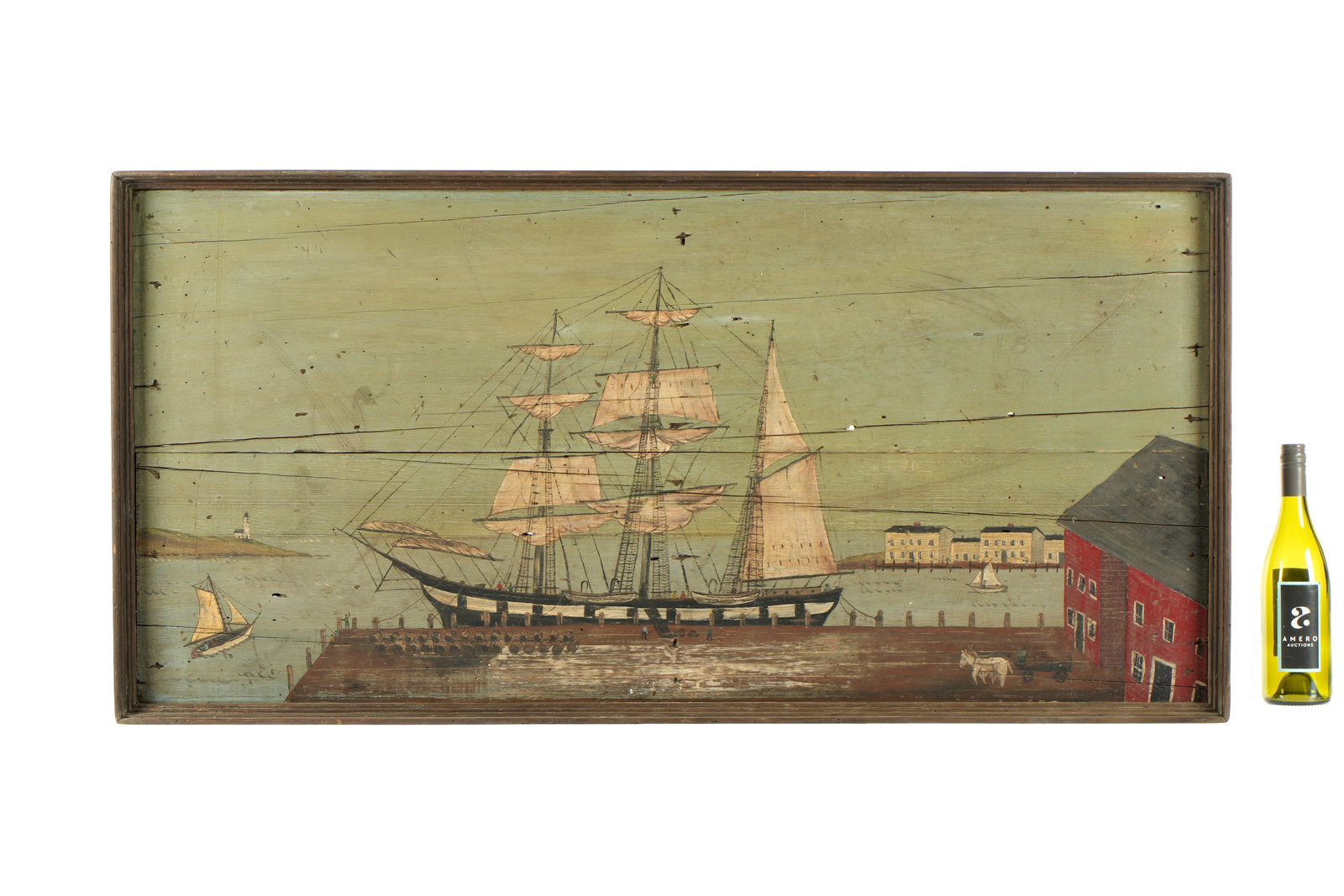 Folk Art Clipper Ship Painting on Wood Panel - 2