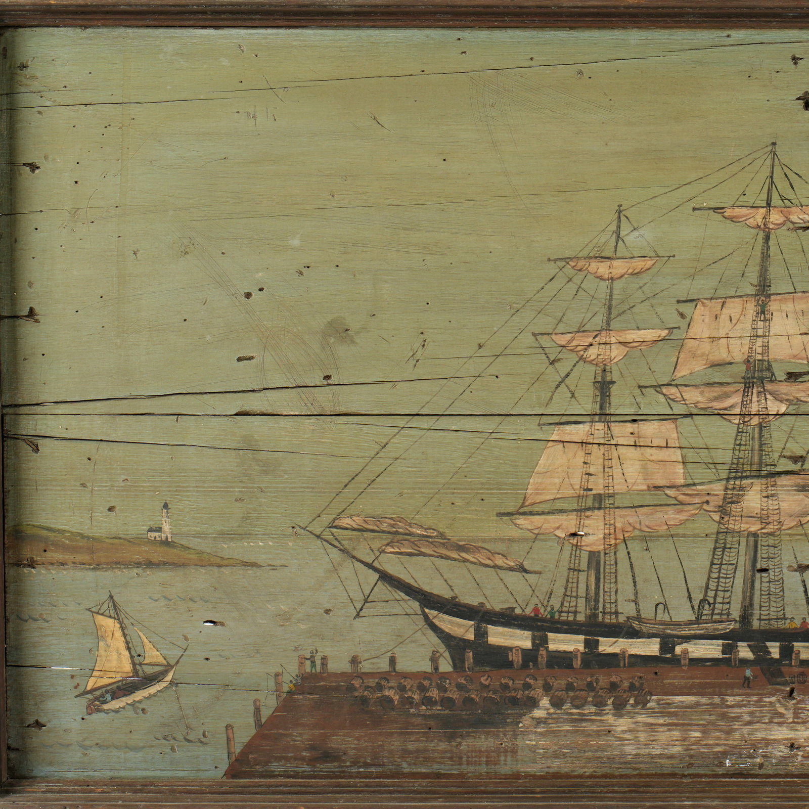 Folk Art Clipper Ship Painting on Wood Panel - 3