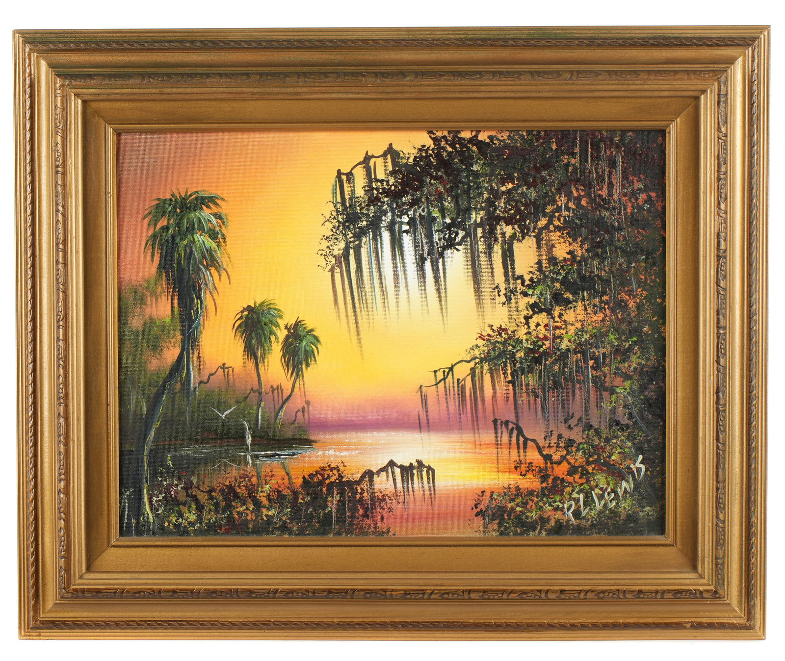 RL Lewis Florida Highwaymen Sunset Lagoon Painting (1 of 5)