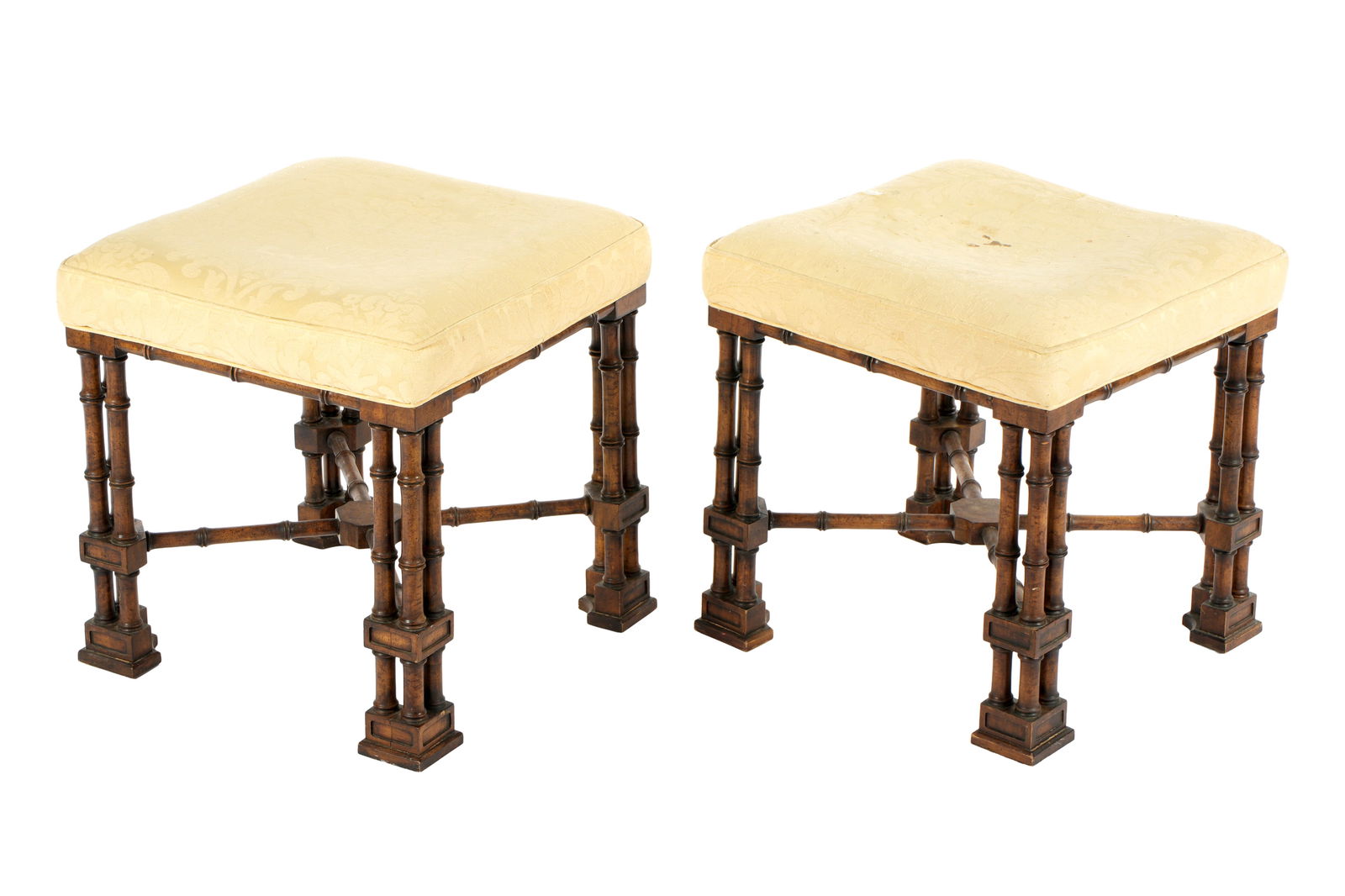 Pair Chinese Chippendale Faux Bamboo Stools (1 of 7)
