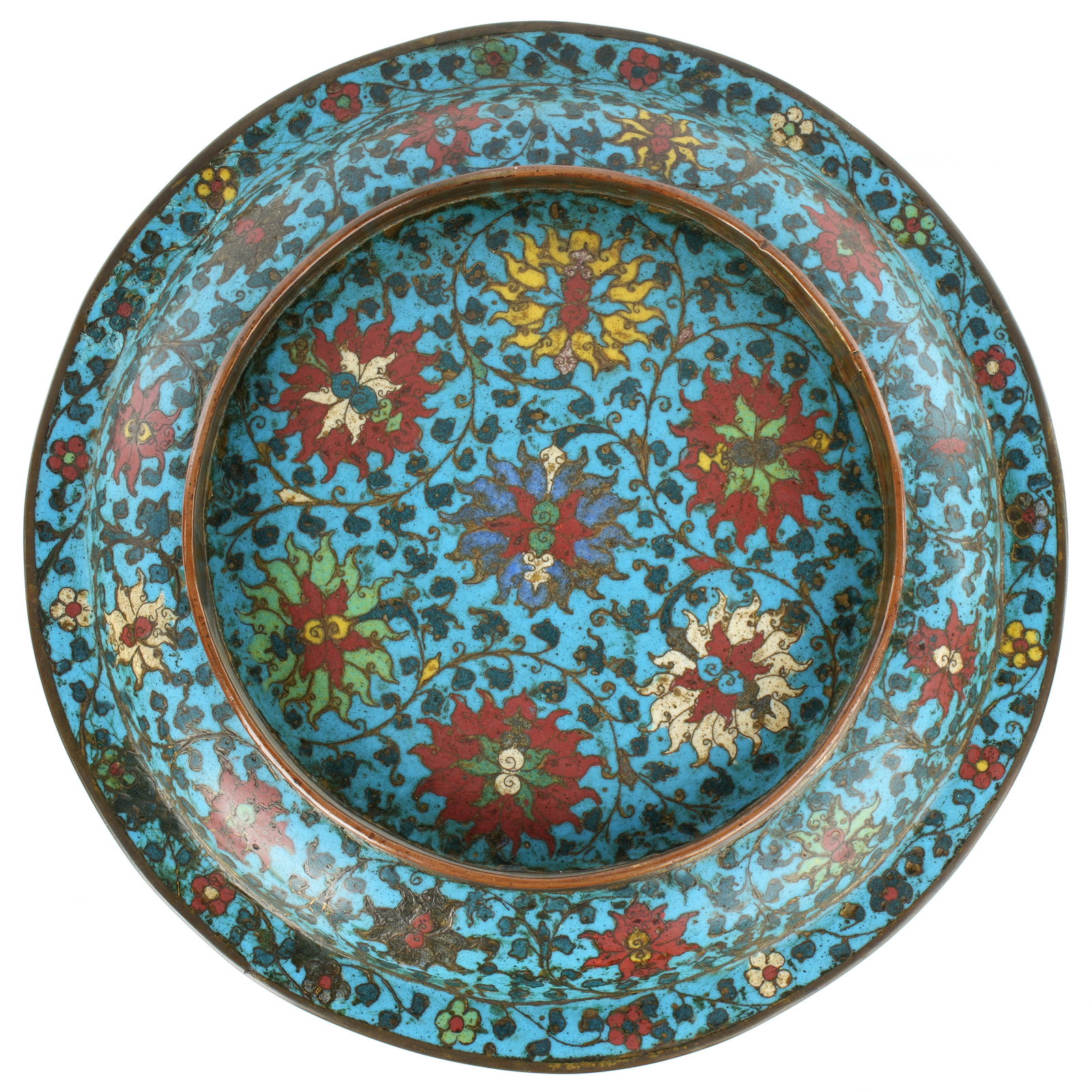 Antique Chinese Dragon Phoenix Cloisonne Charger - 7