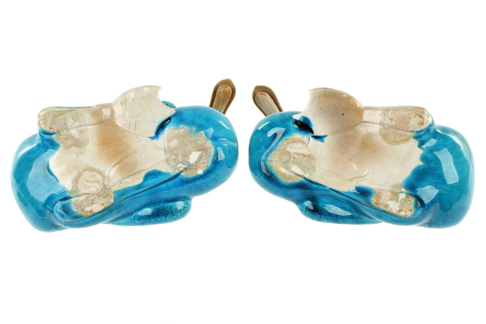 Pair Chinese Turquoise Glaze Porcelain Ducks - 10