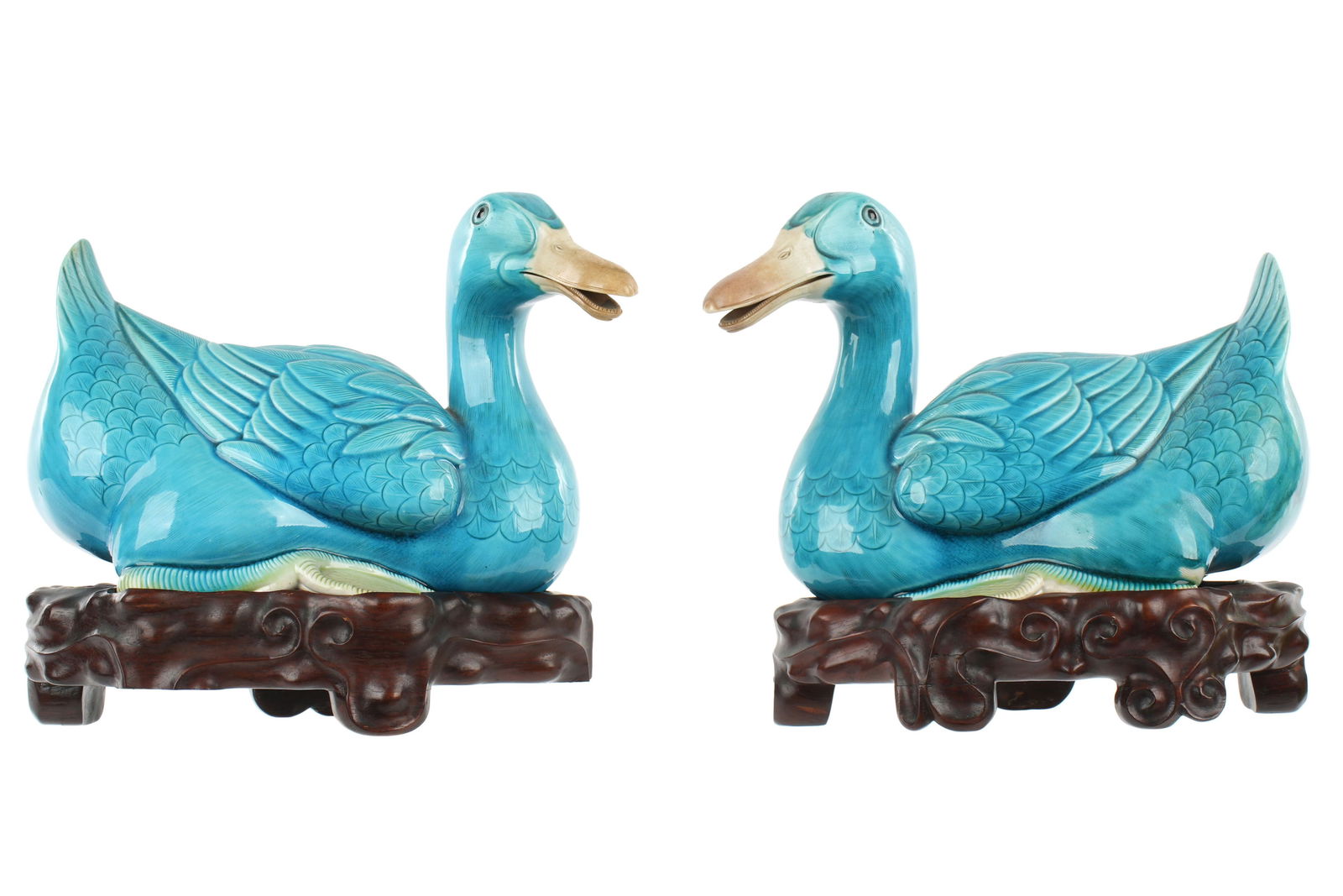 Pair Chinese Turquoise Glaze Porcelain Ducks (1 of 12)