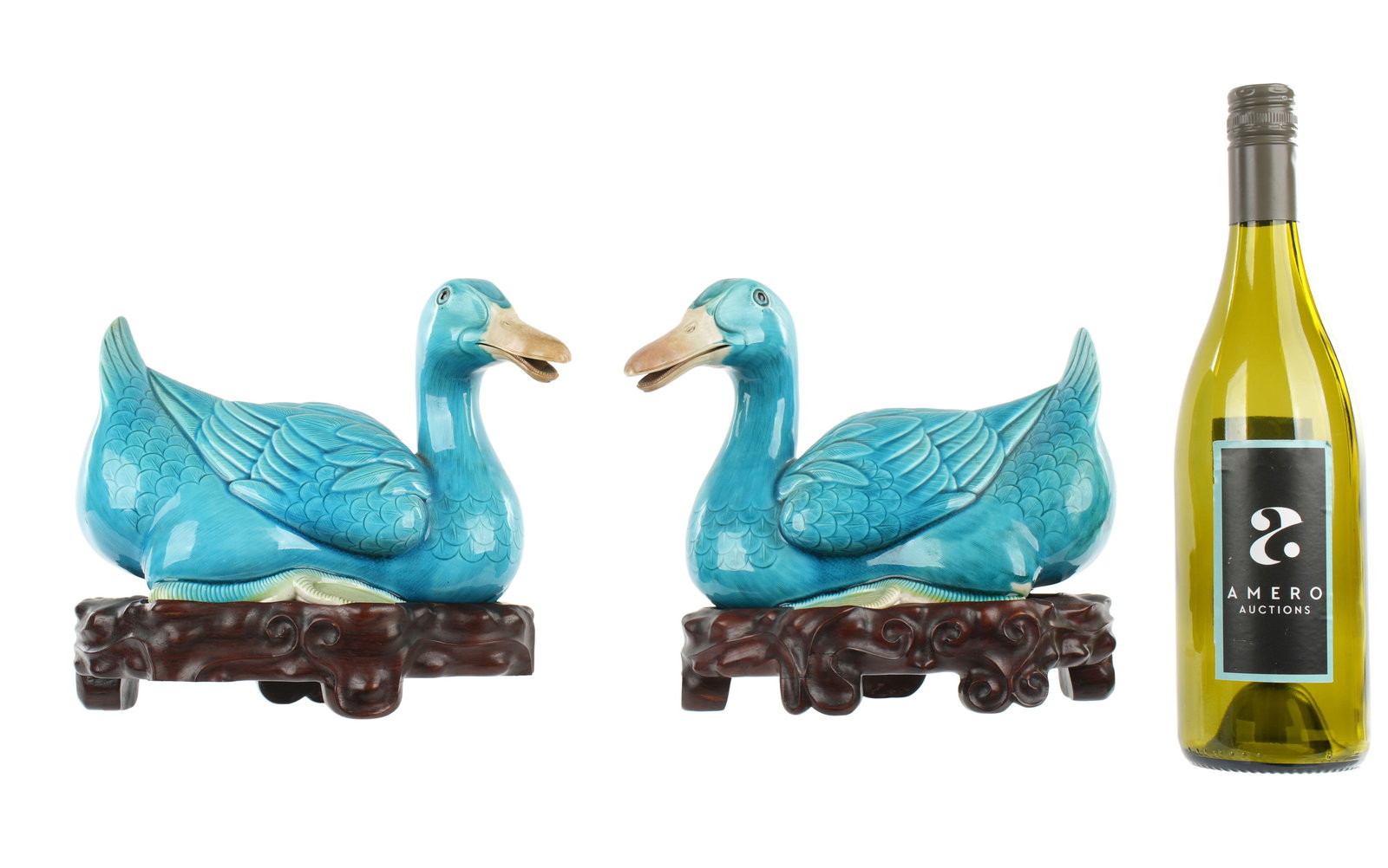 Pair Chinese Turquoise Glaze Porcelain Ducks - 2