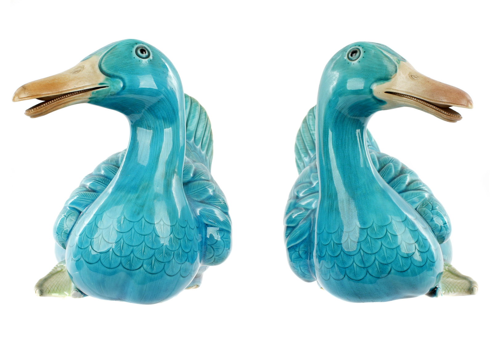 Pair Chinese Turquoise Glaze Porcelain Ducks - 4