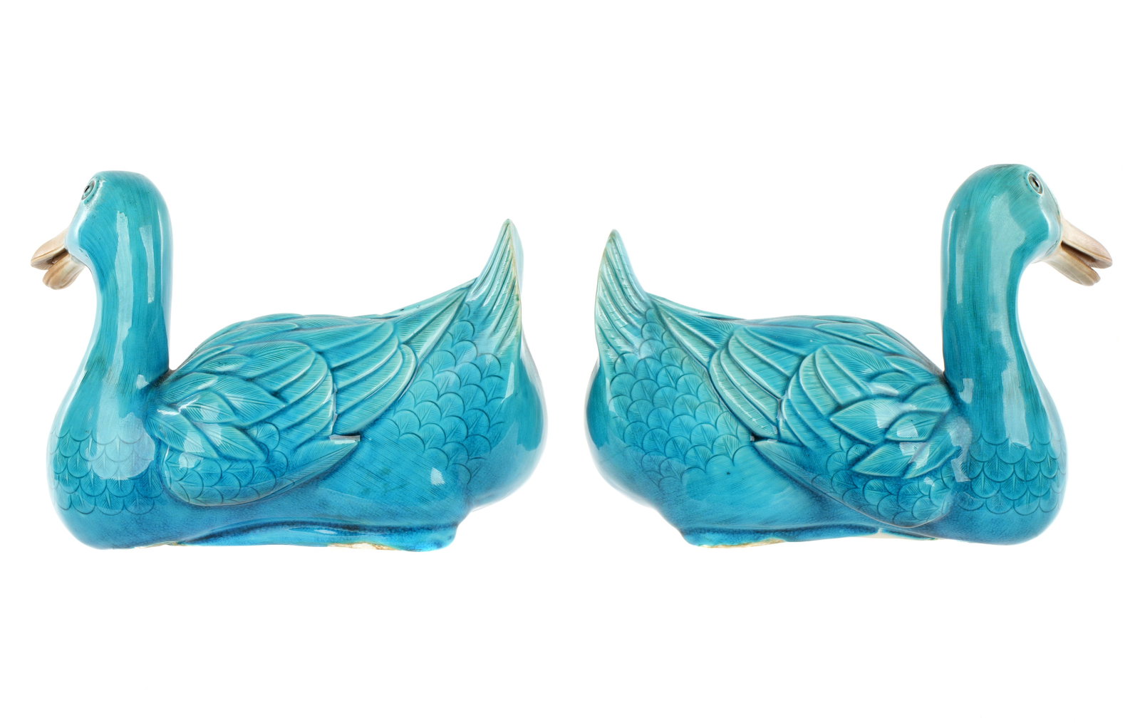 Pair Chinese Turquoise Glaze Porcelain Ducks - 6