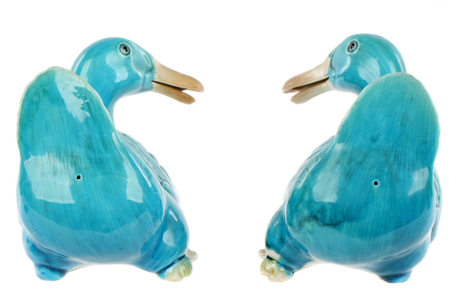 Pair Chinese Turquoise Glaze Porcelain Ducks - 7