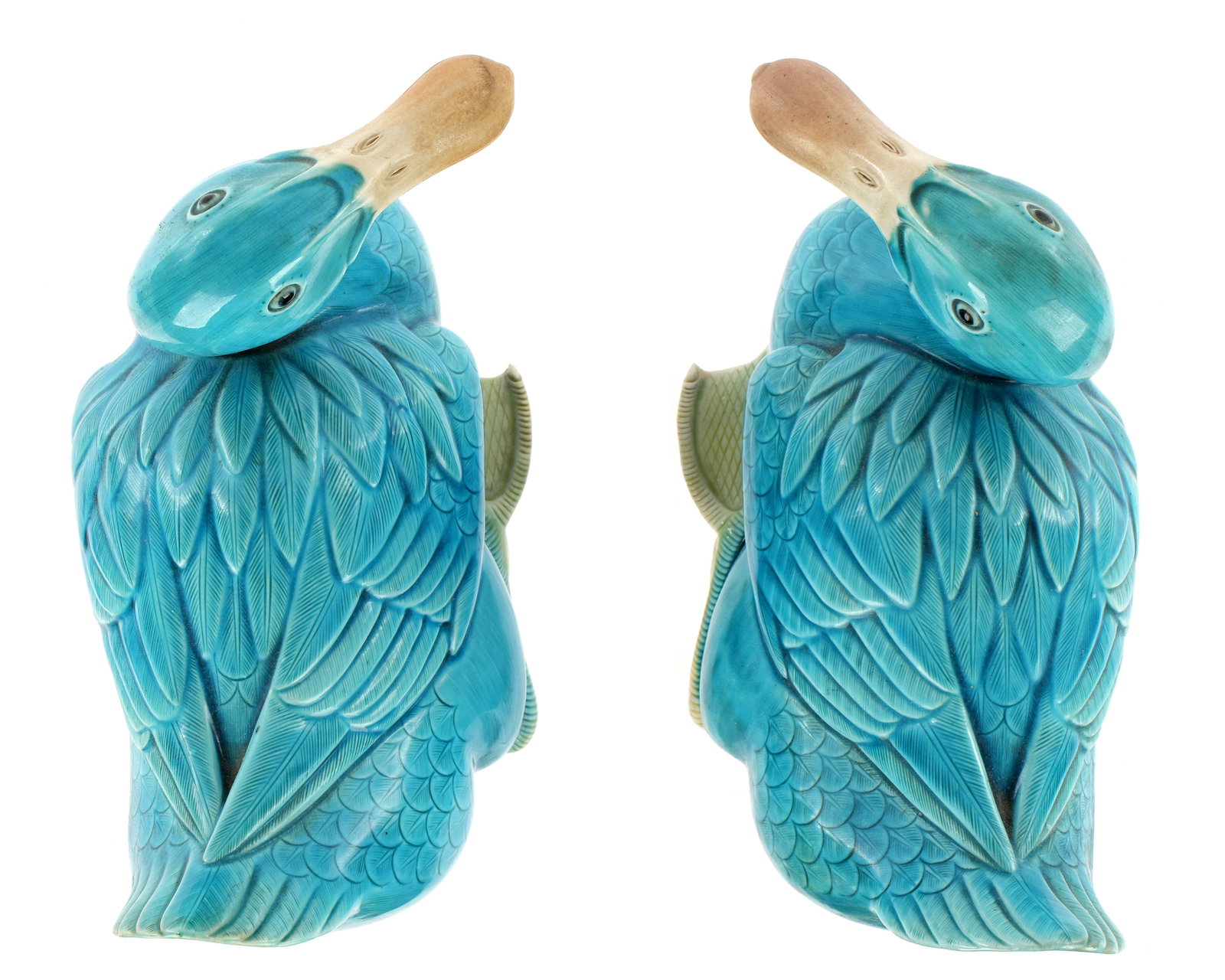 Pair Chinese Turquoise Glaze Porcelain Ducks - 8