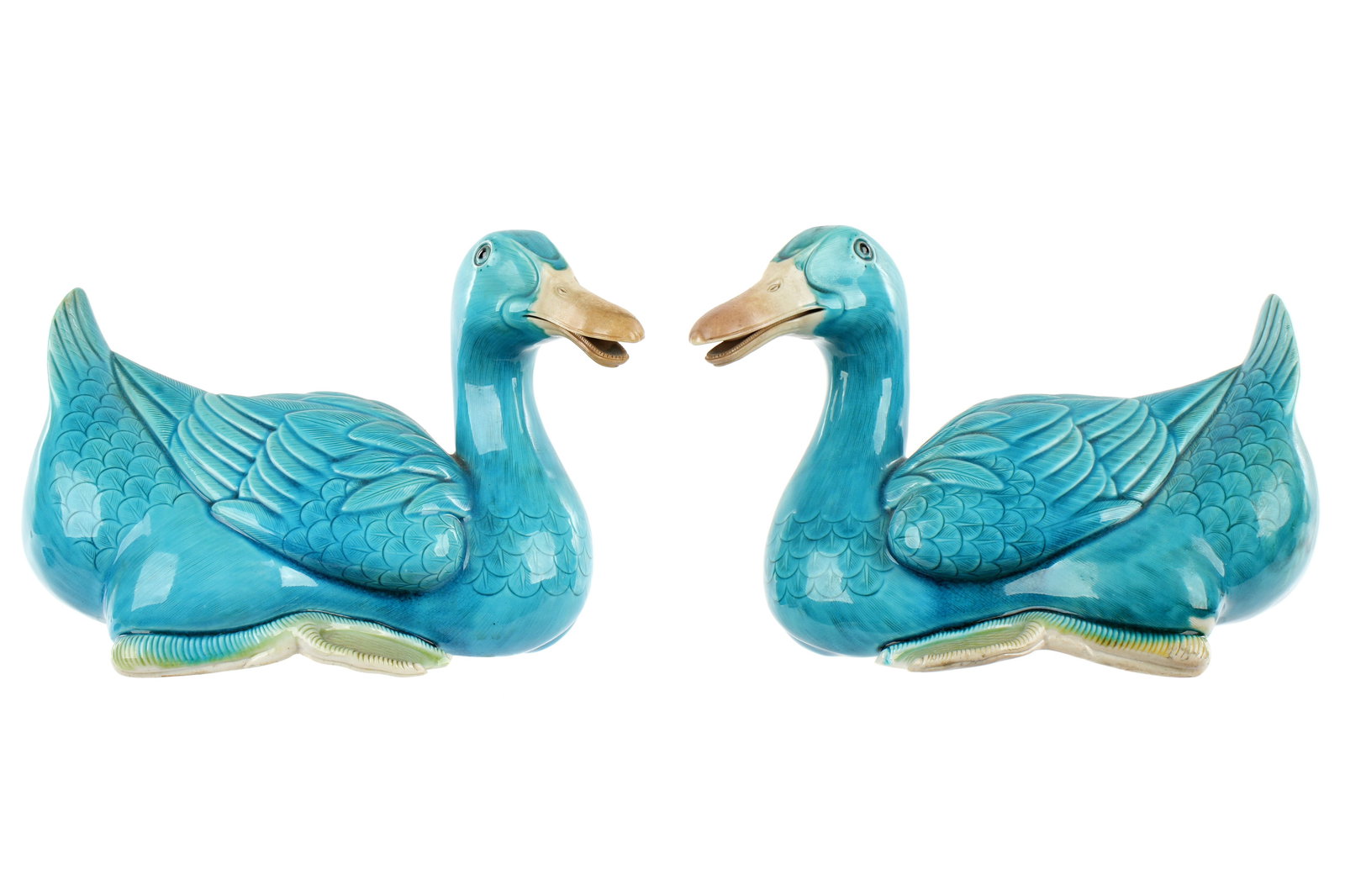 Pair Chinese Turquoise Glaze Porcelain Ducks - 9