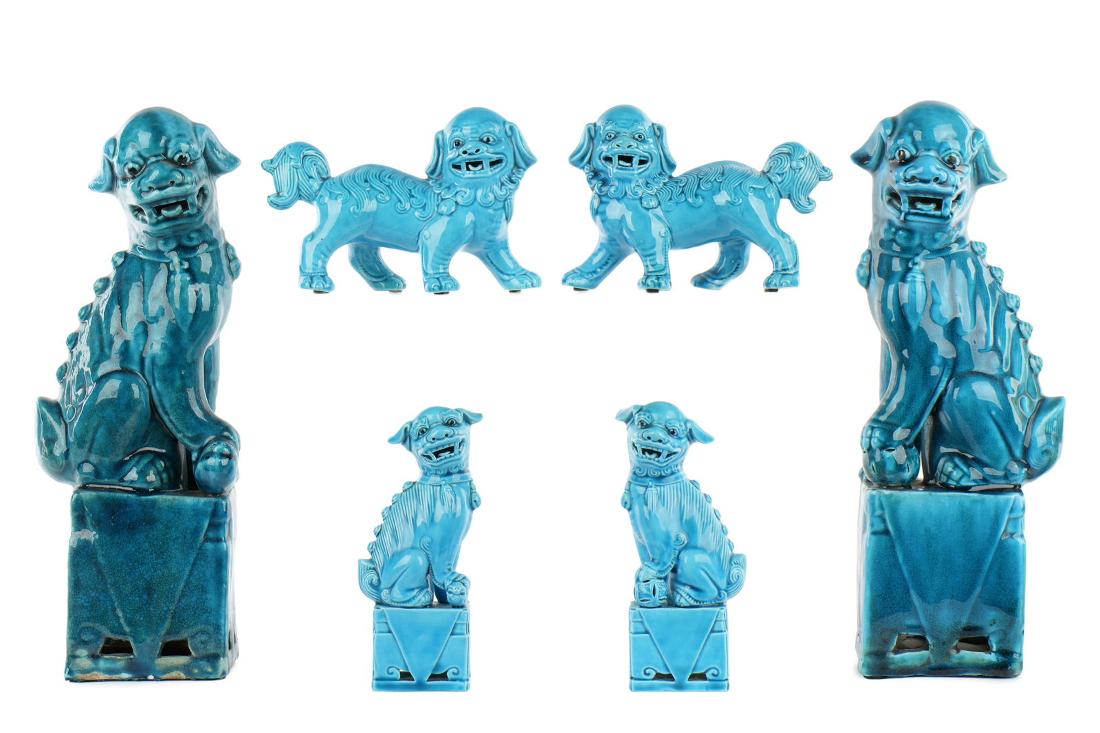 Six Chinese Turquoise Glaze Foo Dog Figures (1 of 5)