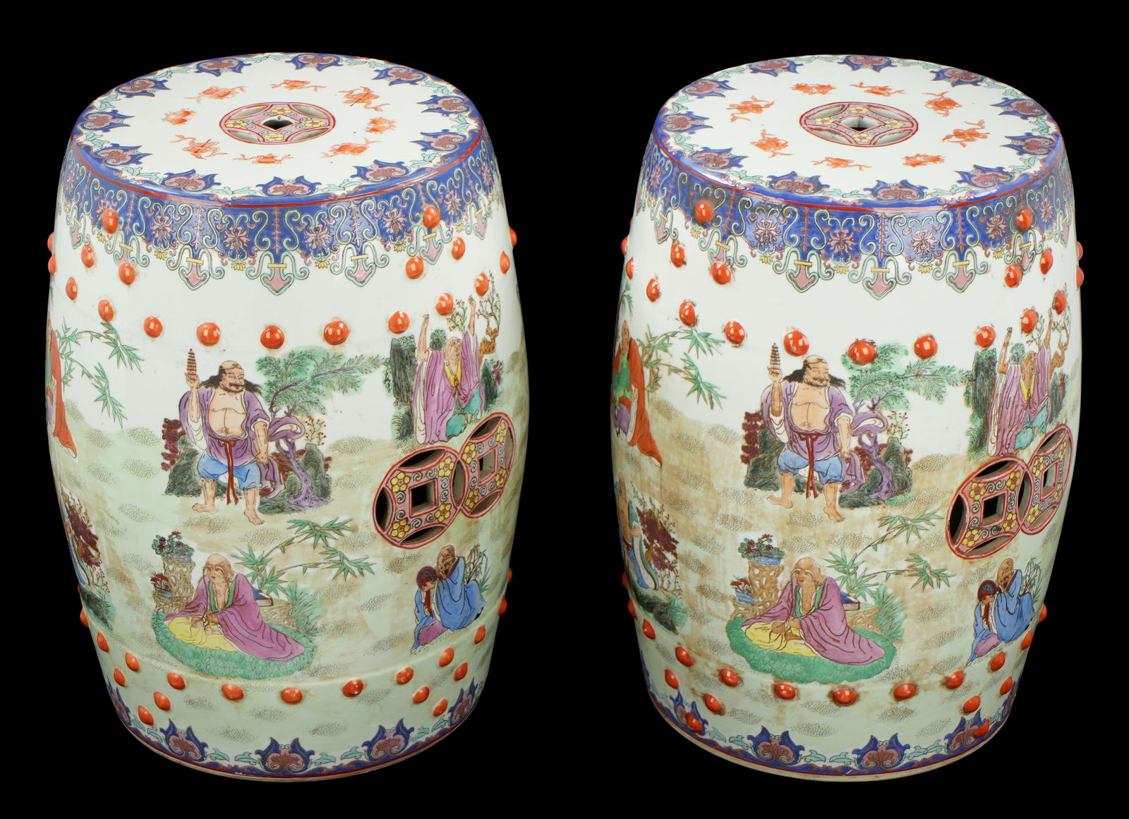 Pair Chinese Famille Rose Ceramic Garden Seats (1 of 8)