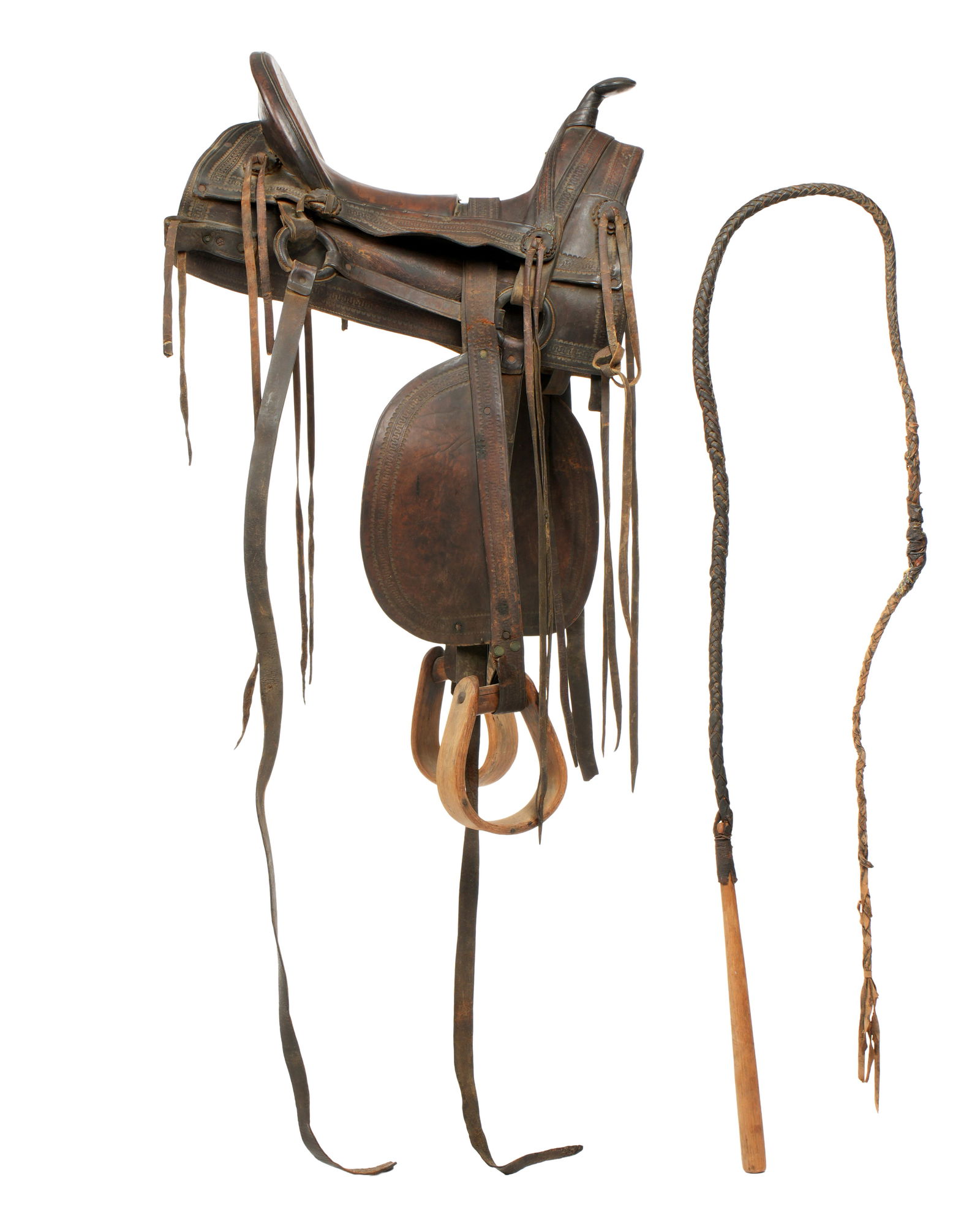 19th C Tooled Leather Western Saddle & Accessories (1 of 11)