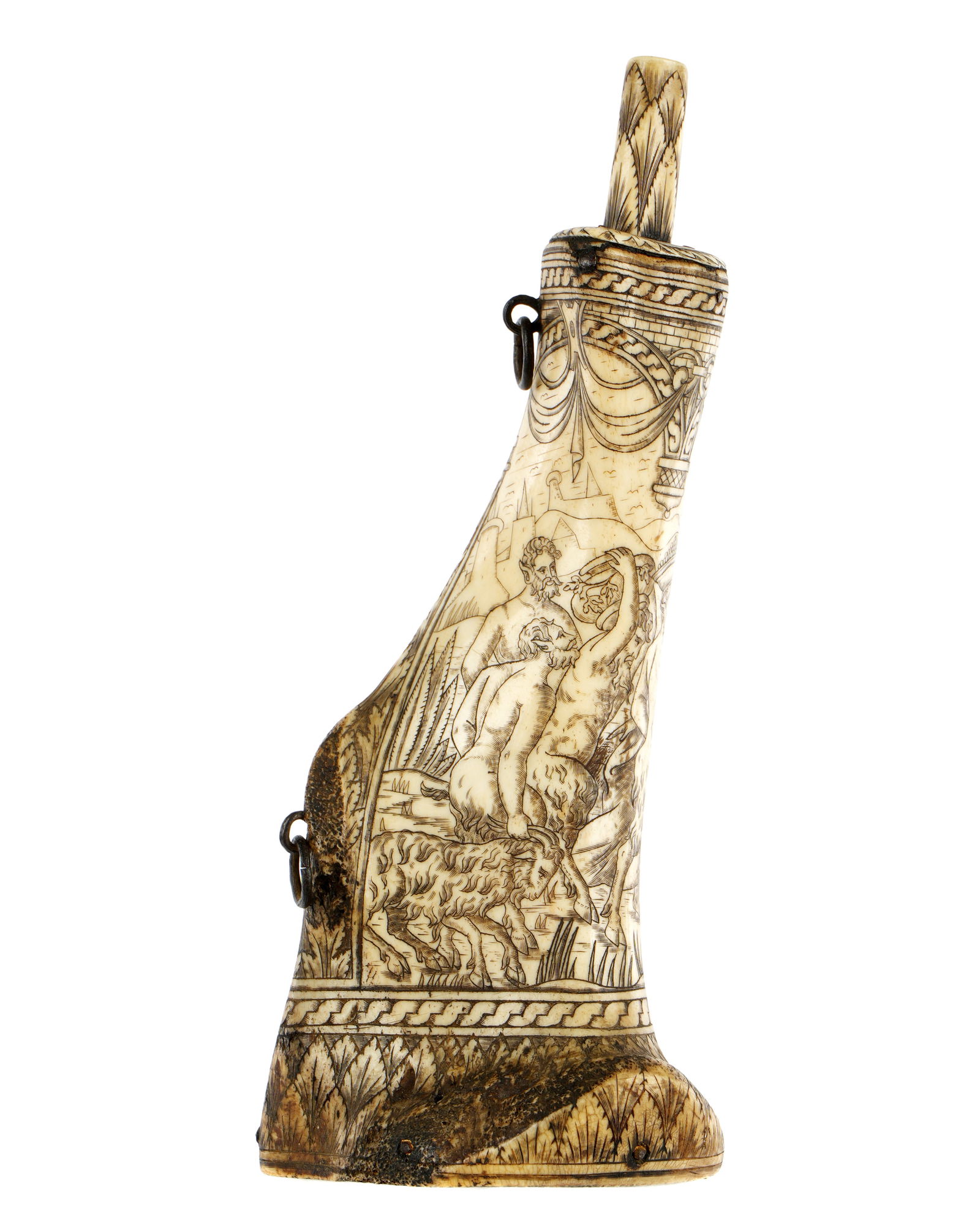 German Bacchanalian Carved Bone Powder Flask (1 of 7)