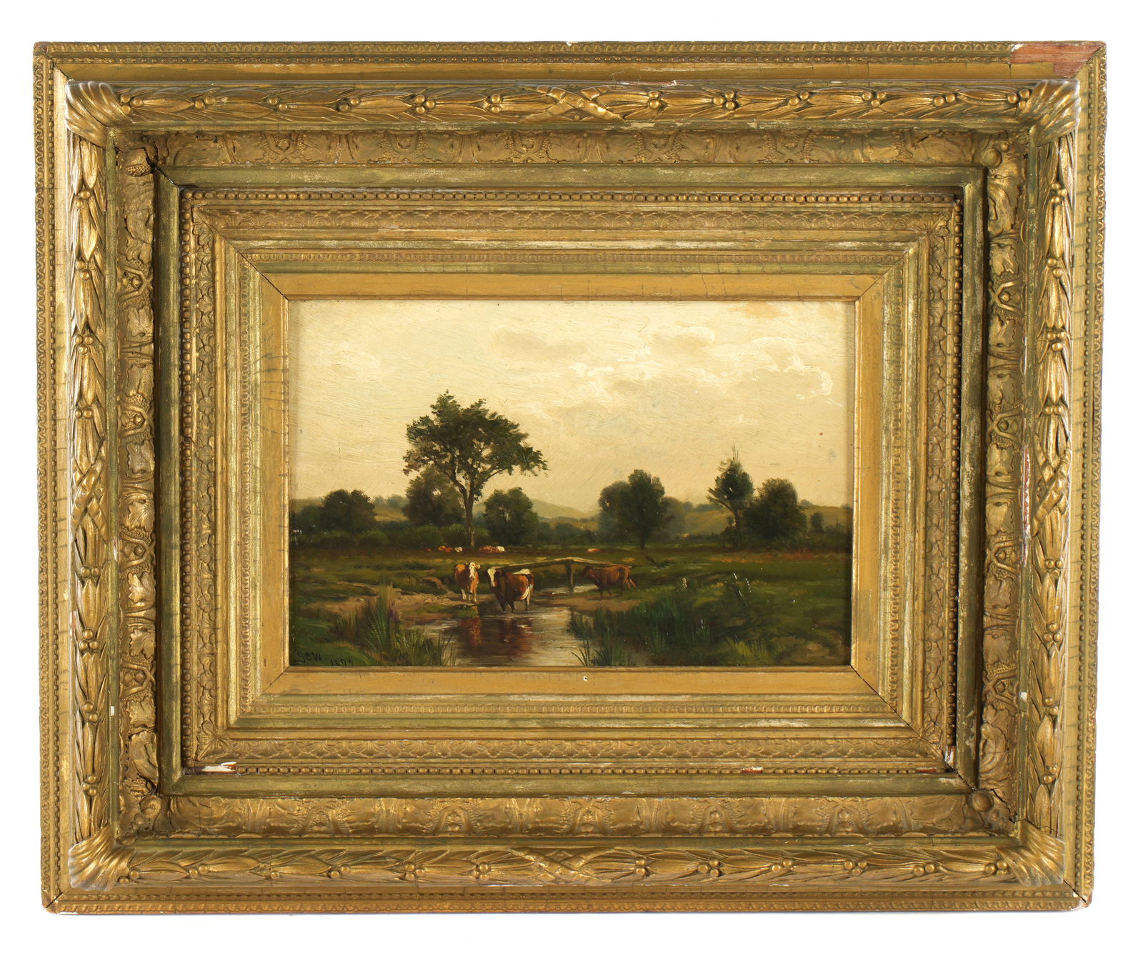 British School Landscape with Cows signed GCW (1 of 6)