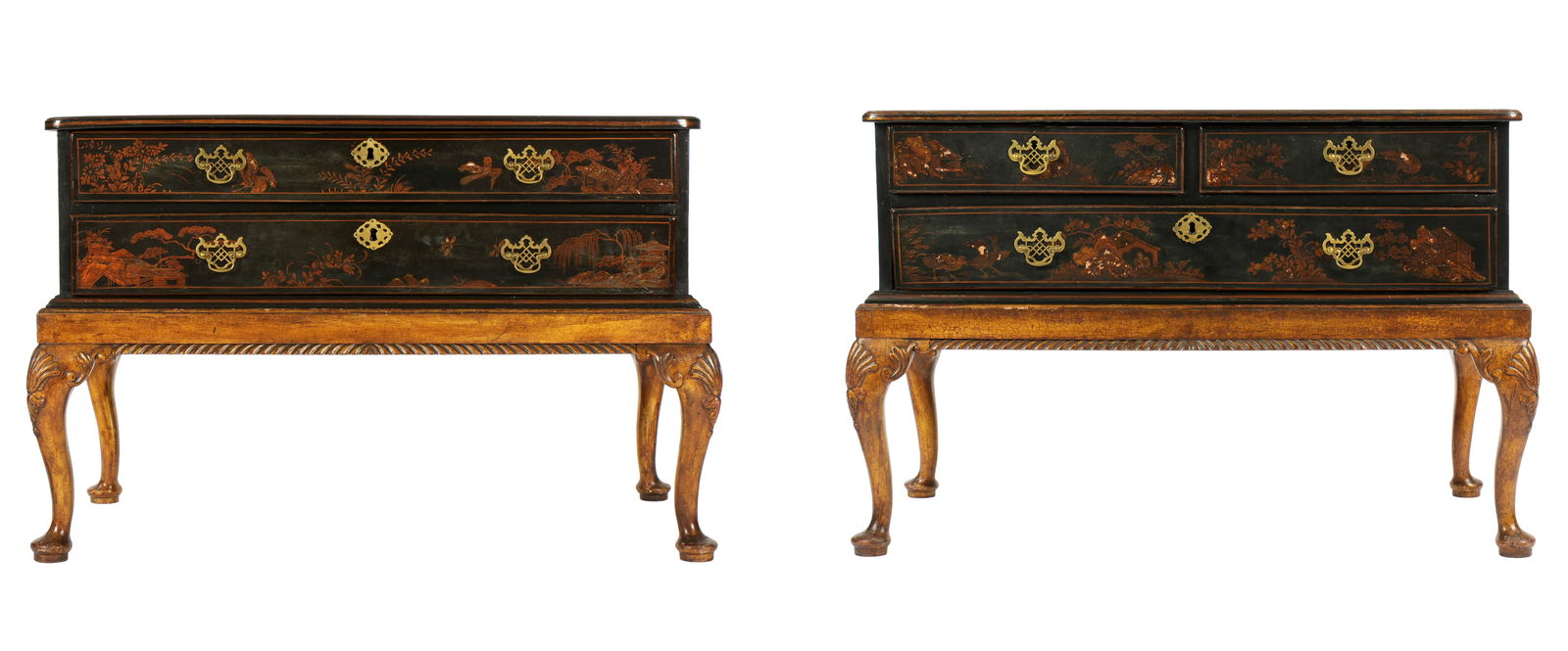 PAIR 18TH CENTURY BLACK CHINOISERIE CHESTS: NEWER BASES. DESCRIPTION COMING SOON