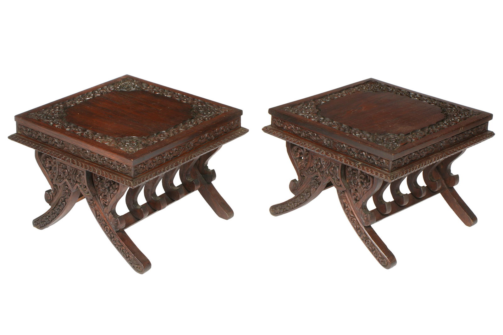 PAIR INDIAN CARVED SIDE TABLES (1 of 9)