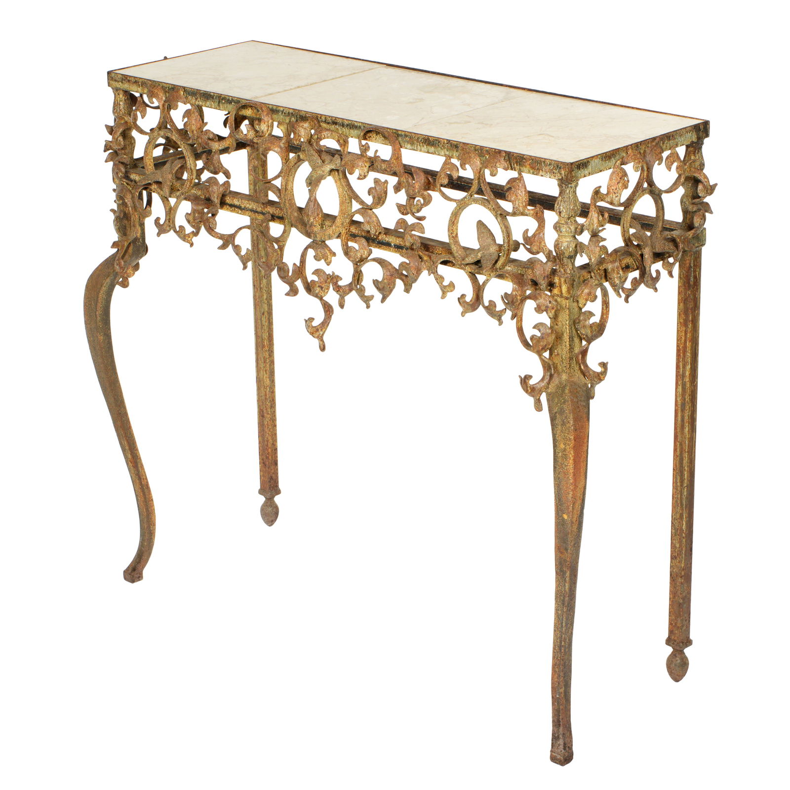 Diminutive Wrought Iron Marble Top Console Table (1 of 1)